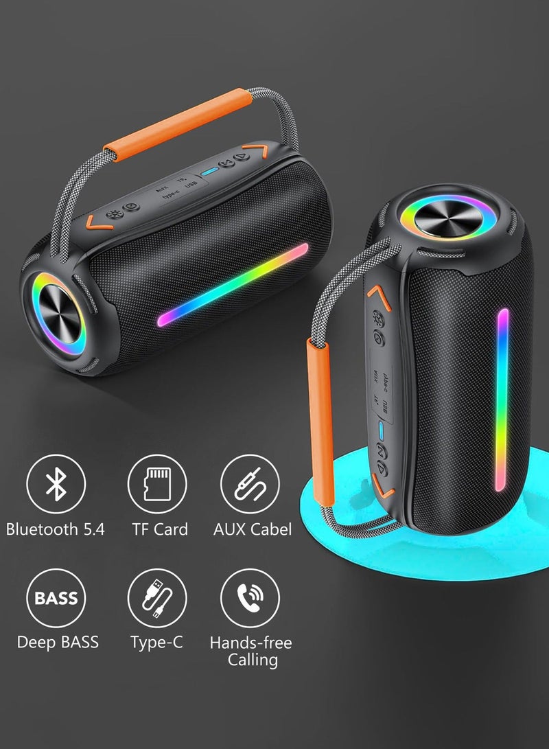 هواو جي مكبر صوت بلوتوث، مكبر صوت بلوتوث لاسلكي مع سائقين 66 مم، بطارية 4000 مللي أمبير توفر 24 ساعة من وقت التشغيل، أضواء RGB، بلوتوث 5.4، مقاوم للماء IP7، AUX، بطاقة TF، مناسب للاستخدام في المنزل/الحفلات/الأنشطة الخارجية/الشواطئ، أسود - Image 2