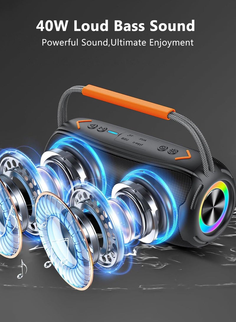 هواو جي مكبر صوت بلوتوث، مكبر صوت بلوتوث لاسلكي مع سائقين 66 مم، بطارية 4000 مللي أمبير توفر 24 ساعة من وقت التشغيل، أضواء RGB، بلوتوث 5.4، مقاوم للماء IP7، AUX، بطاقة TF، مناسب للاستخدام في المنزل/الحفلات/الأنشطة الخارجية/الشواطئ، أسود - Image 4