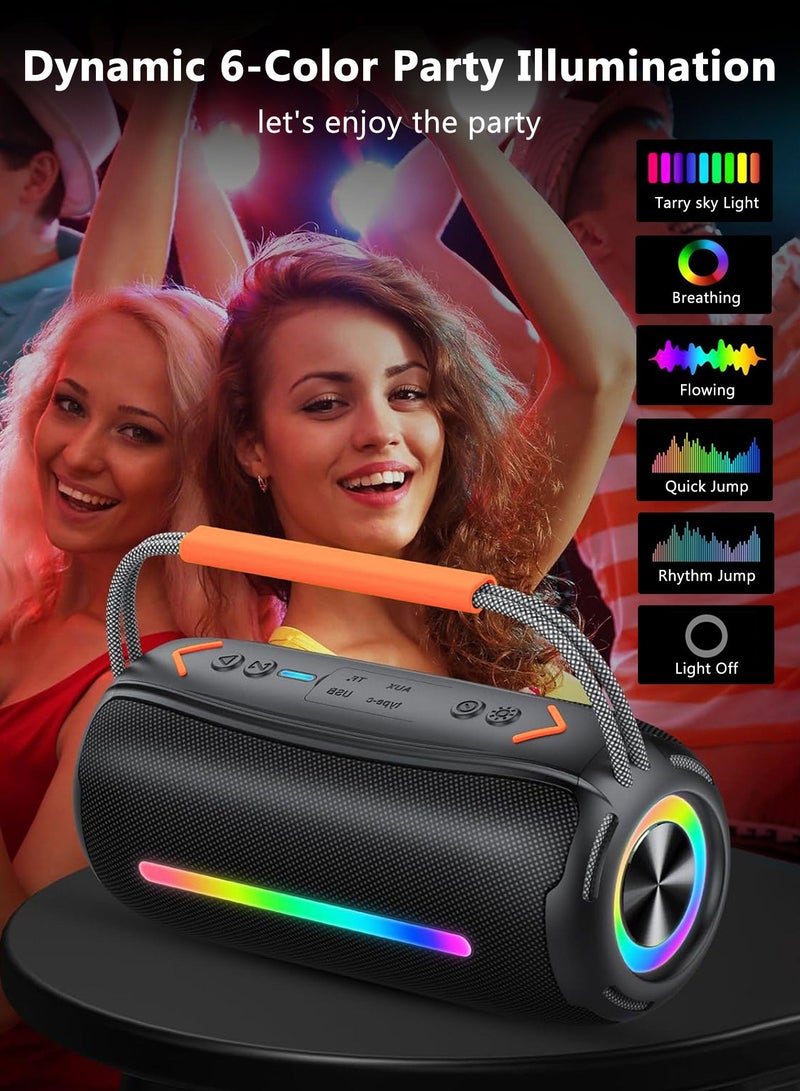 هواو جي مكبر صوت بلوتوث، مكبر صوت بلوتوث لاسلكي مع سائقين 66 مم، بطارية 4000 مللي أمبير توفر 24 ساعة من وقت التشغيل، أضواء RGB، بلوتوث 5.4، مقاوم للماء IP7، AUX، بطاقة TF، مناسب للاستخدام في المنزل/الحفلات/الأنشطة الخارجية/الشواطئ، أسود - Image 3