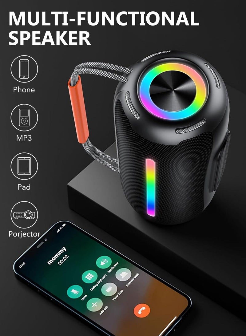 هواو جي مكبر صوت بلوتوث، مكبر صوت بلوتوث لاسلكي مع سائقين 66 مم، بطارية 4000 مللي أمبير توفر 24 ساعة من وقت التشغيل، أضواء RGB، بلوتوث 5.4، مقاوم للماء IP7، AUX، بطاقة TF، مناسب للاستخدام في المنزل/الحفلات/الأنشطة الخارجية/الشواطئ، أسود - Image 5