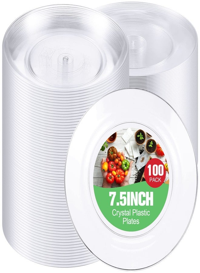 Zopeal 100 Pcs 7.5 Inch Clear Plastic Plates Disposable Dessert Plates Elegant Appetizer Crystal Dinner Heavy Duty Cake Round Salad for Wedding Party - Image 1