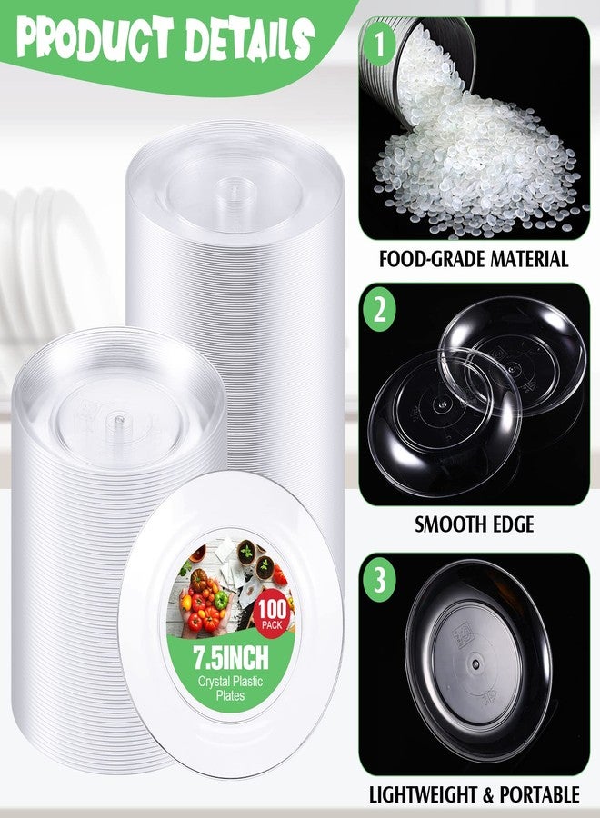 Zopeal 100 Pcs 7.5 Inch Clear Plastic Plates Disposable Dessert Plates Elegant Appetizer Crystal Dinner Heavy Duty Cake Round Salad for Wedding Party - Image 3