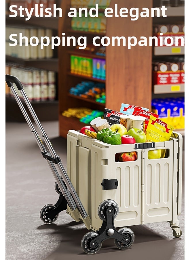 Folding Shopping Trolley with Stair Climbing Wheels，Adjustable Height Grocery Cart with Cover，Multifunctional Storage Cart，Durable and Sturdy, for Groceries Travel Picnic Camping Office - Image 4