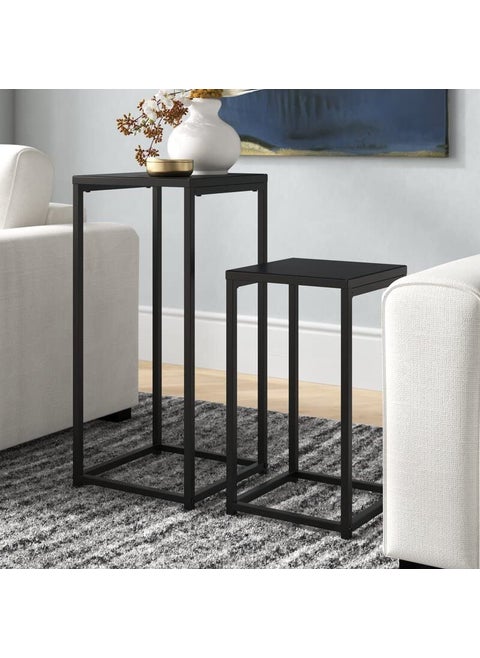 INDIAN DECOR 48354 Modern Nesting Side Table Set of 2 Tall Frame Nesting Tables Black