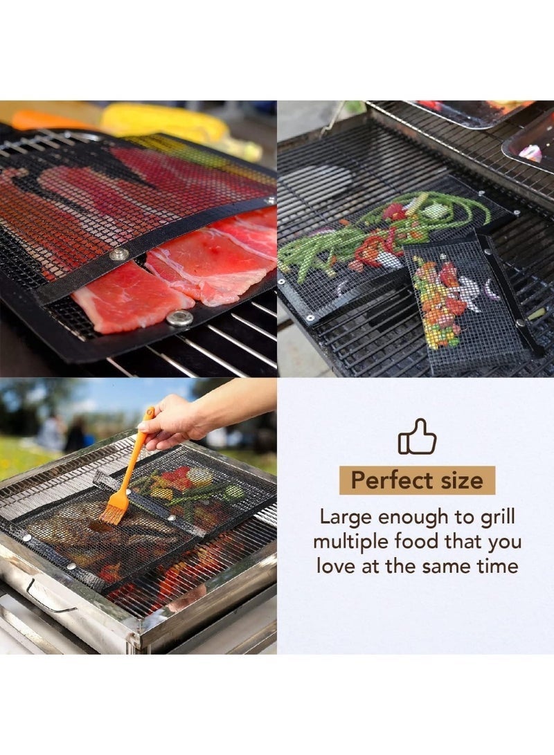 أكياس شواء شبكية قابلة لإعادة الاستخدام وغير لاصقة مزودة بزر كبس، مناسبة لشوايات الفحم والغاز والكهرباء؛ كيس شواء خضراوات قطعة واحدة لطهي الخضراوات واللحوم - 24 × 16 سم - Image 3