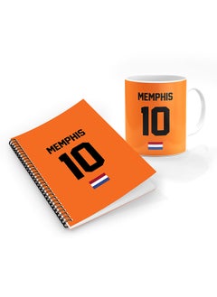 Designer Printed Coffee Mug + A5 Spiral Notebook Memo Notepad Journal Personalised Combo Gift Set Football Team - Netherlands,Memphis