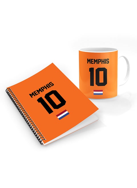 Designer Printed Coffee Mug + A5 Spiral Notebook Memo Notepad Journal Personalised Combo Gift Set Football Team - Netherlands,Memphis