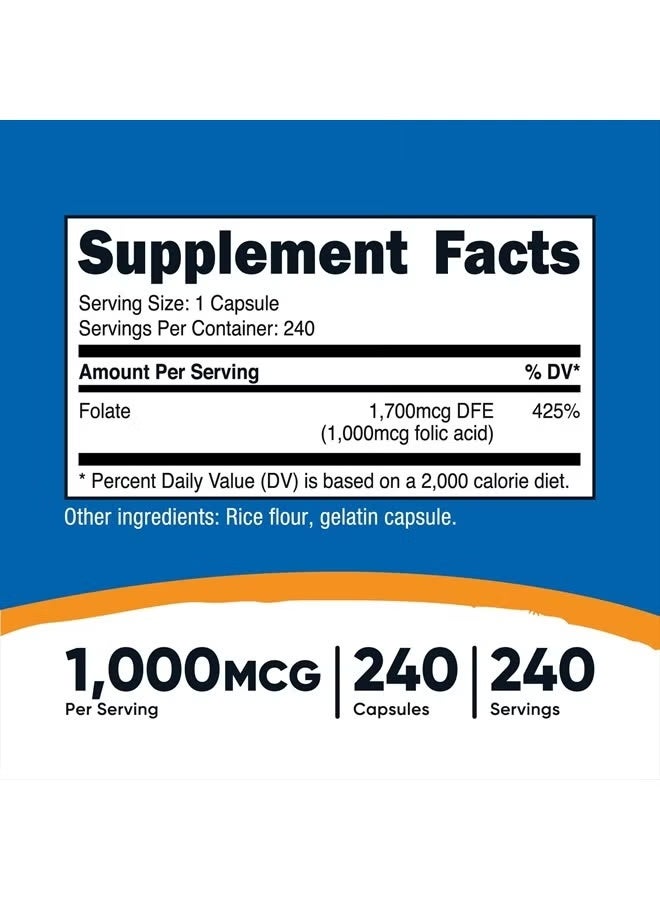 Nutricost, Folic Acid, 1,000 mcg, 240 Capsules - Image 3