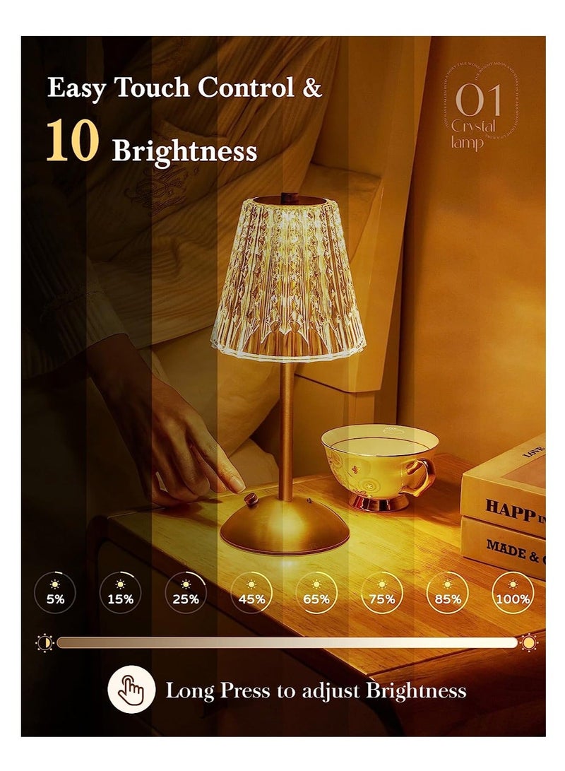 Y&D Crystal Table Lamp, Bedside Lamp with Touch Control, 10-Way Dimmable 3 Colors Rechargeable Cordless for Bedroom, Lamps Bedroom Living Room Dinner Bar - Image 4