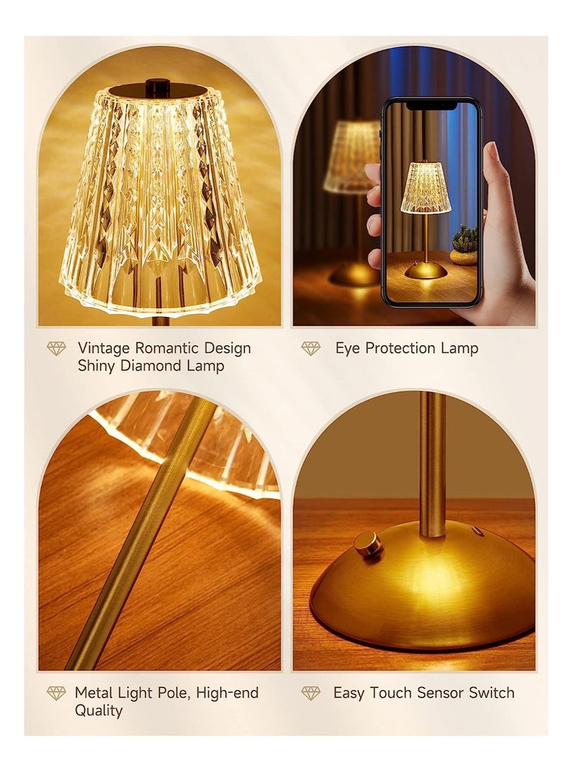 Y&D Crystal Table Lamp, Bedside Lamp with Touch Control, 10-Way Dimmable 3 Colors Rechargeable Cordless for Bedroom, Lamps Bedroom Living Room Dinner Bar - Image 5