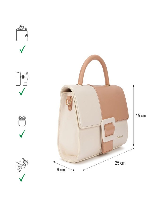Fastrack Pastel Play Satchel | Faux-Leather Women’s Handbag in Pink & White | Buckle-Flap Design with Dual Carry Options & Spacious Interior - Image 4