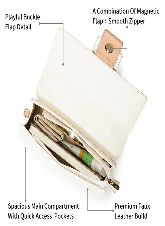 Fastrack Pastel Play Satchel | Faux-Leather Women’s Handbag in Pink & White | Buckle-Flap Design with Dual Carry Options & Spacious Interior - Image 3