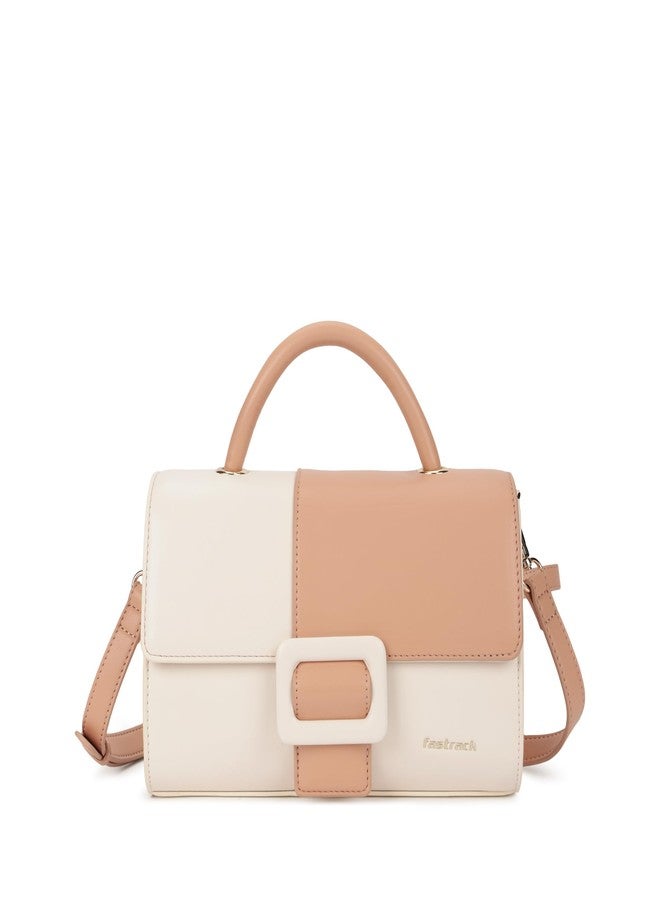 Fastrack Pastel Play Satchel | Faux-Leather Women’s Handbag in Pink & White | Buckle-Flap Design with Dual Carry Options & Spacious Interior - Image 1