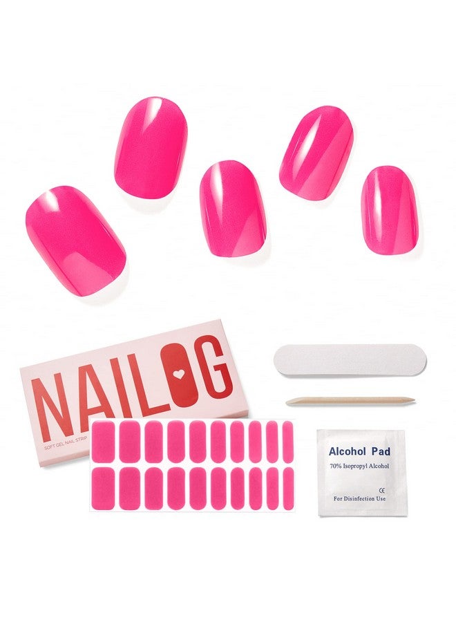 NAILOG Semi Cured Gel Nail Strips│20Pcs Extra Long Nail Polish Strips│Nail Stickers With Glossy Gel Finishing│Pink Bomb - Image 1