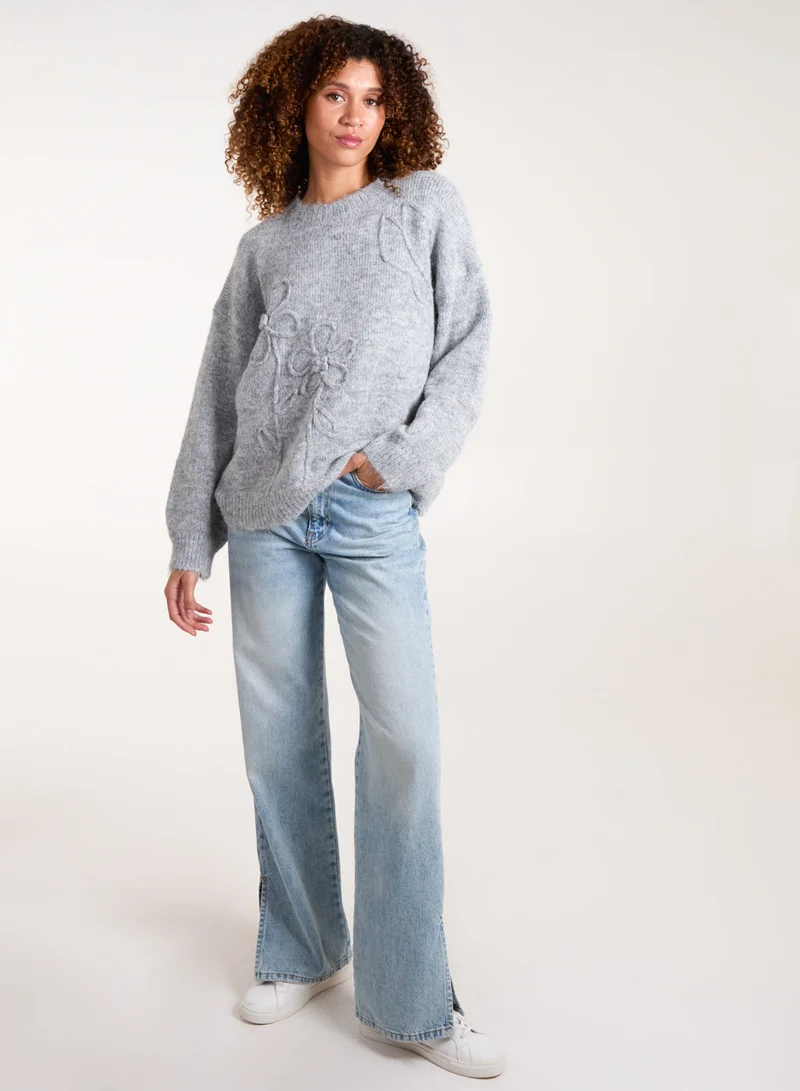 Knit Flower Embroidery Cropped Jumper