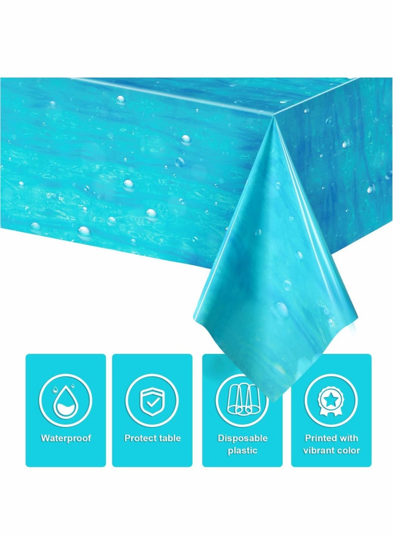 SYOSI Party Table Cover, 3 Pcs Ocean Waves Underwater Bubbles Plastic Tablecloth 54" x 108" Ocean Under The Sea Table Cloth Blue  - Image 5