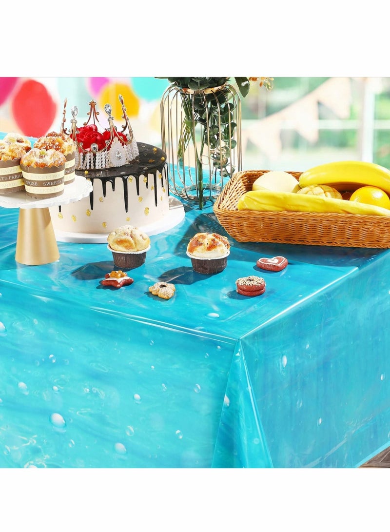 SYOSI Party Table Cover, 3 Pcs Ocean Waves Underwater Bubbles Plastic Tablecloth 54" x 108" Ocean Under The Sea Table Cloth Blue  - Image 4