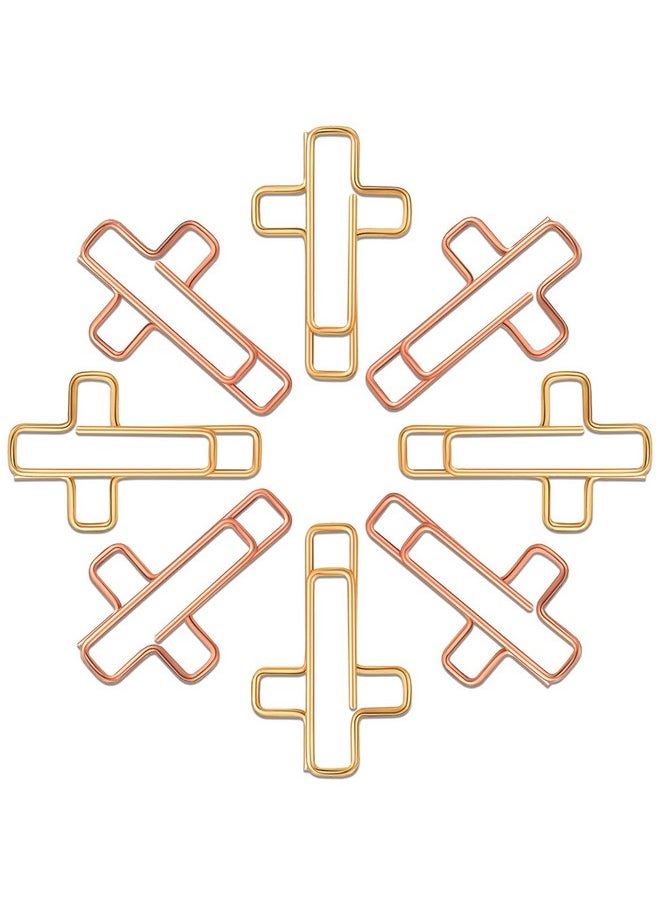 Tenare - 100 Pieces Cross Paper Clips With Clear Plastic Box, Gold And Rose Gold Color Paper Clips Metal Journaling Paper Clamps Office Paperclips For Paper Document Note Sorting And Organizing - Image 1