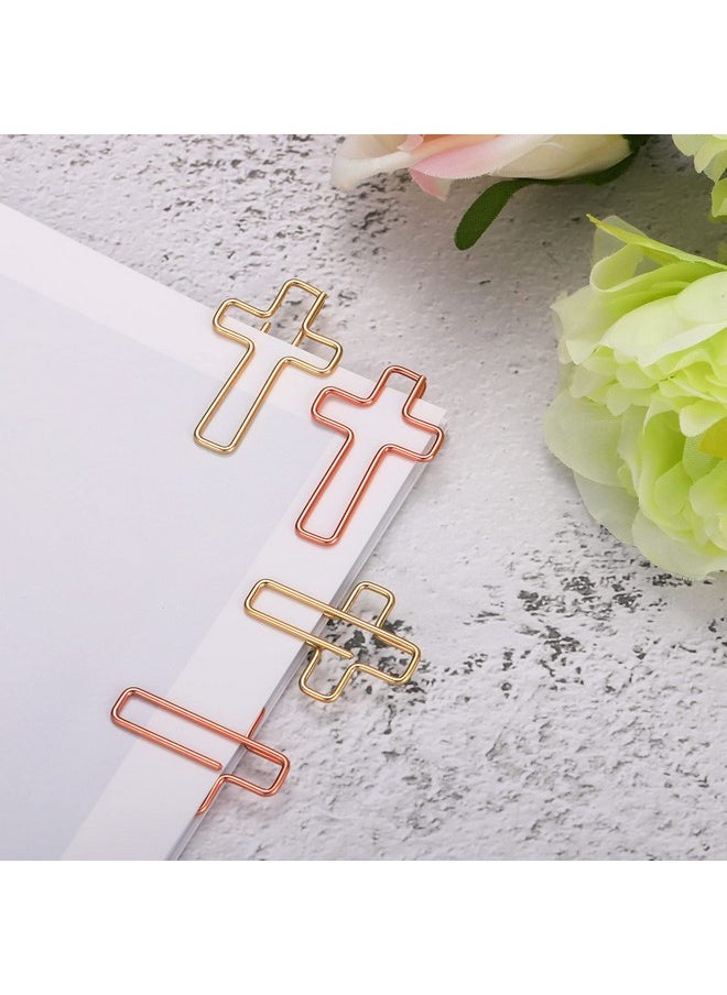 Tenare - 100 Pieces Cross Paper Clips With Clear Plastic Box, Gold And Rose Gold Color Paper Clips Metal Journaling Paper Clamps Office Paperclips For Paper Document Note Sorting And Organizing - Image 1