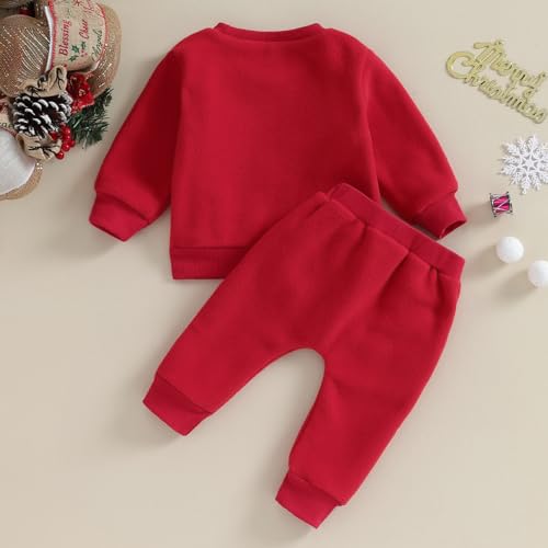 BemeyourBBs Toddler Baby Boy Christmas Outfit Santa Claus Crewneck Sweatshirt Jogger Pants Set Infant Cute Fall Winter Clothes Santa red 6-12 Months - Image 3