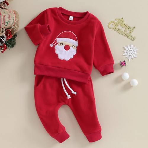 BemeyourBBs Toddler Baby Boy Christmas Outfit Santa Claus Crewneck Sweatshirt Jogger Pants Set Infant Cute Fall Winter Clothes Santa red 6-12 Months - Image 2