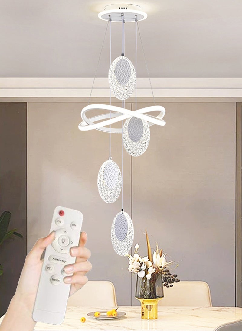 A fashionable LED pendant light with 4 pie-shaped lamp heads, available in three light colors and with adjustable height. Suitable for living rooms, dining rooms, bedrooms and living areas. - Image 1
