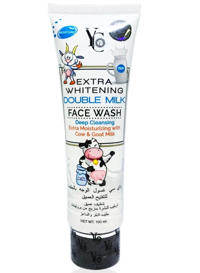YC Extra Whitening Double Milk Face Wash Deep Cleansing Extra Moisturizing Cow And Goat Milk 100ml