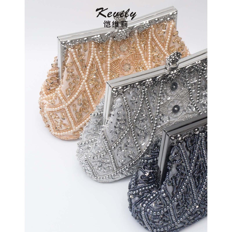 Kai Weili Vintage Geometric Heavy Handmade Beaded Embroidered Bag Women'S Bag Evening Bag Dress Cheongsam Bag Beaded Evening Bag - Image 4