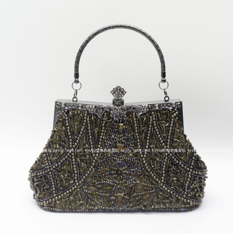 Kai Weili Vintage Geometric Heavy Handmade Beaded Embroidered Bag Women'S Bag Evening Bag Dress Cheongsam Bag Beaded Evening Bag - Image 1