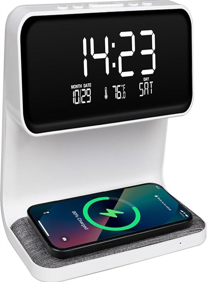 Wireless Charging Alarm Clock 15W Max for Deep Sleepers Digital Clock with Date and Temperature Night Light Desk Clock with Phone Charger Electronic LED Display Suitable for Office Bedroom Living Room - Image 1