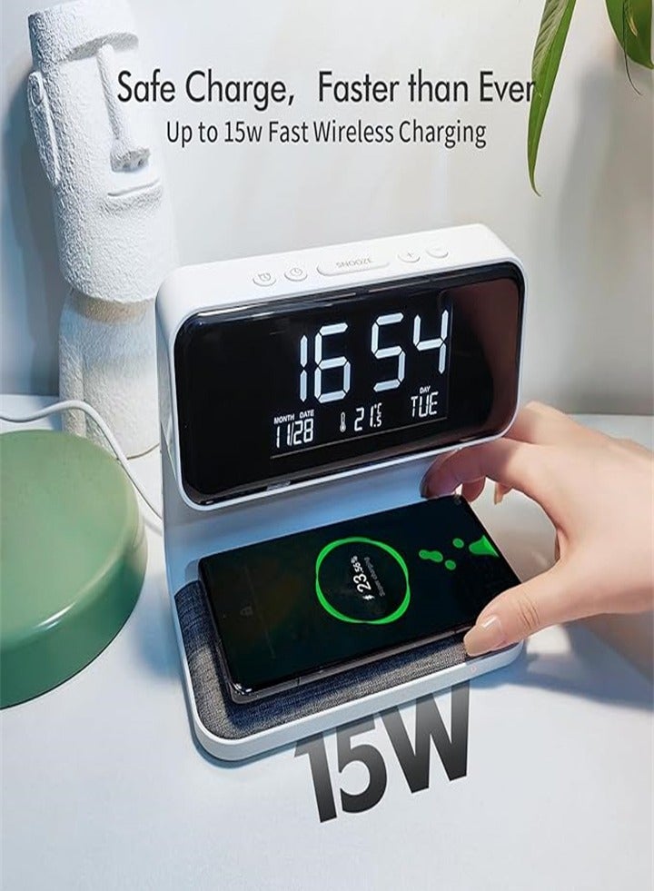 Wireless Charging Alarm Clock 15W Max for Deep Sleepers Digital Clock with Date and Temperature Night Light Desk Clock with Phone Charger Electronic LED Display Suitable for Office Bedroom Living Room - Image 3