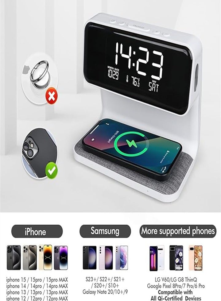 Wireless Charging Alarm Clock 15W Max for Deep Sleepers Digital Clock with Date and Temperature Night Light Desk Clock with Phone Charger Electronic LED Display Suitable for Office Bedroom Living Room - Image 5