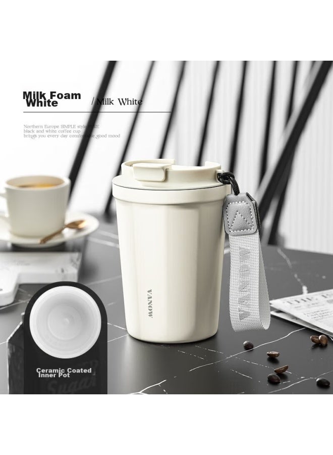 Vanow Insulated Mug Coffee Cup With Ceramic Inner, Large Capacity, Stylish Design For Men And Women, Portable Water Bottle For Students, Cream White - Image 1