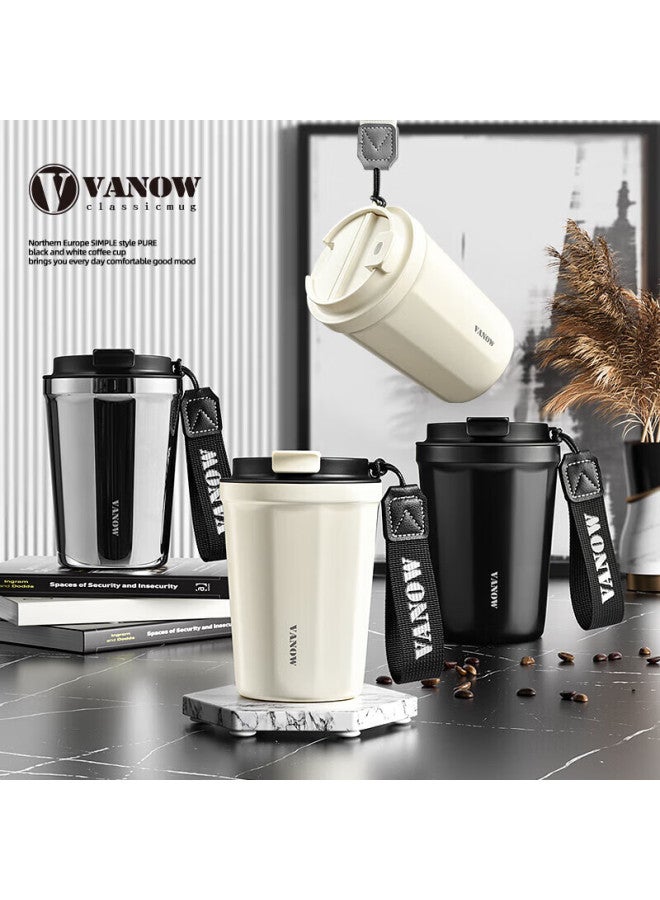 Vanow Insulated Mug Coffee Cup With Ceramic Inner, Large Capacity, Stylish Design For Men And Women, Portable Water Bottle For Students, Cream White - Image 5