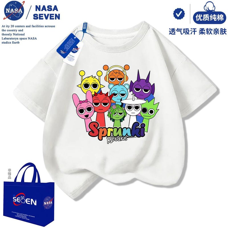 Nasa Rhythm Box Kidsren'S Short-Sleeved Fashionable Sprunki Music Box Pure Cotton T-Shirt For Middle And Large Kidsren - Image 1