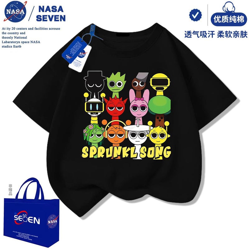 Nasa Rhythm Box Kidsren'S Short-Sleeved Fashionable Sprunki Music Box Pure Cotton T-Shirt For Middle And Large Kidsren - Image 2