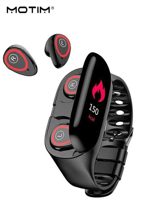 موتيم ساعة ذكية 2 في 1 سوار لاسلكي 2 في 1، سماعات أذن لاسلكية بسوار لاسلكي يعمل بالبلوتوث، ساعة ذكية وسماعات أذن تعمل بالبلوتوث، سماعات أذن لاسلكية مانعة للضوضاء مقاومة للماء، جهاز تتبع اللياقة البدنية، كشف معدل ضربات القلب، قياس ضغط الدم - Image 1