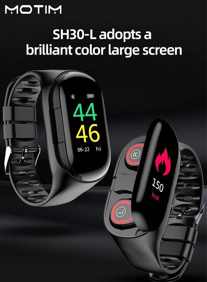 موتيم ساعة ذكية 2 في 1 سوار لاسلكي 2 في 1، سماعات أذن لاسلكية بسوار لاسلكي يعمل بالبلوتوث، ساعة ذكية وسماعات أذن تعمل بالبلوتوث، سماعات أذن لاسلكية مانعة للضوضاء مقاومة للماء، جهاز تتبع اللياقة البدنية، كشف معدل ضربات القلب، قياس ضغط الدم - Image 4