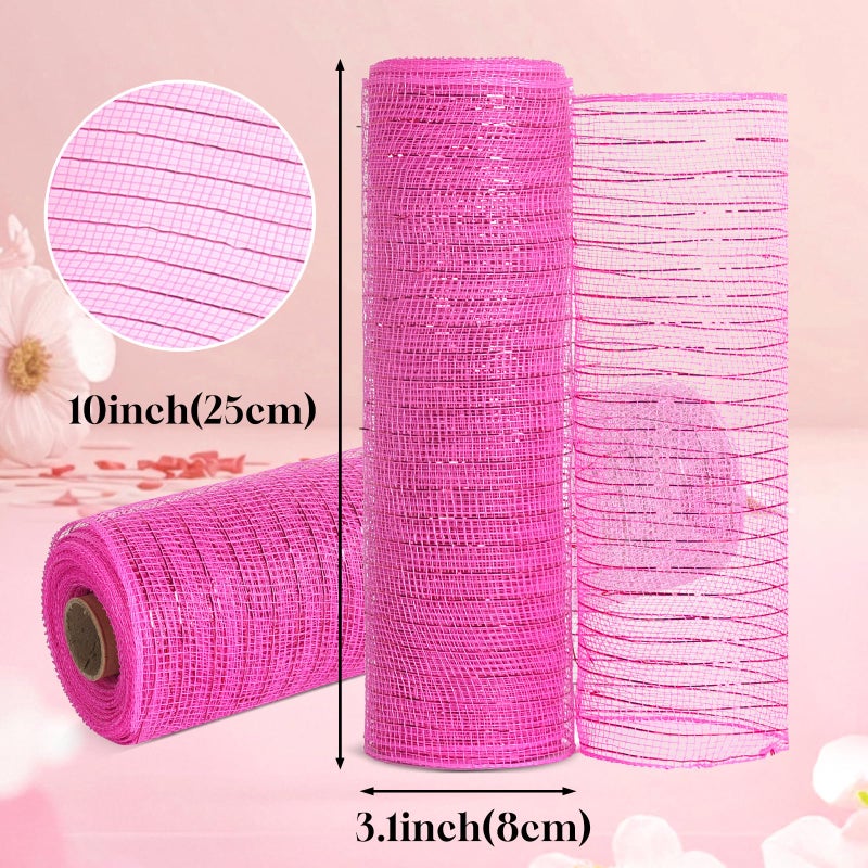 ICOSHOW 2 Rolls Mesh Ribbon for Wreaths 10 Inch x 30 Foot Wreath Mesh Rolls with Metallic Foil for Easter Christmas Party Wedding Home Decor DIY Craft Projects and Gift Wrapping (Red) - Image 2