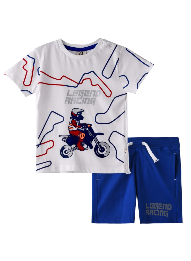 victor and jane Baby Boys 2 piece Set - T-Shirts & Shorts - Off-White and Blue (100% Cotton)- VJ