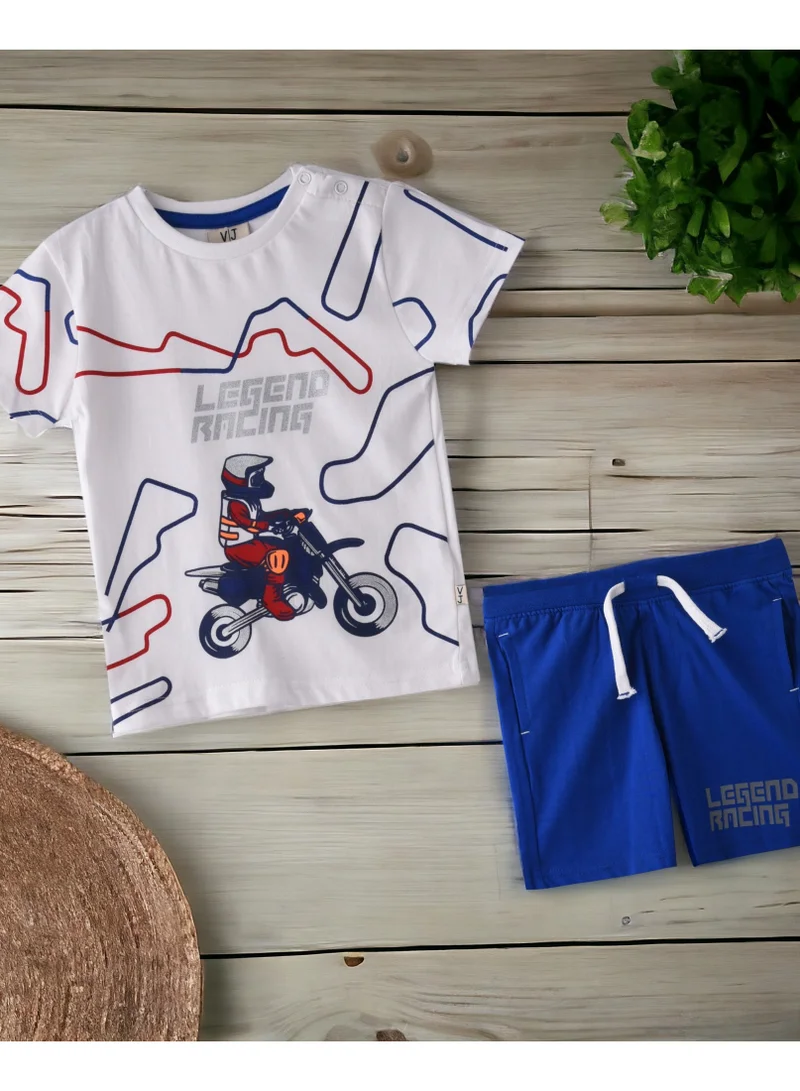 victor and jane Baby Boys 2 piece Set - T-Shirts & Shorts - Off-White and Blue (100% Cotton)- VJ