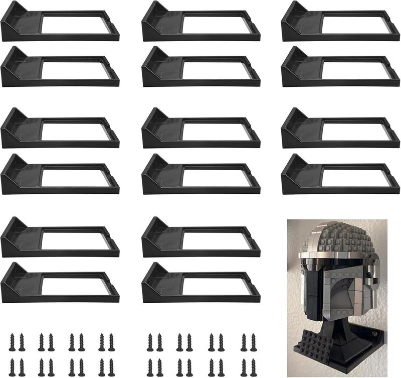 WFCYX 16 Pcs Black Wall Mount Display Stand Fits Lego Helmet, Wall Mount Display Shelf, Compatible with All Standard Lego Helmets, Boba Fett 75277/Tie Fighter Pilot 75274/Stormtrooper 75276 - Image 1