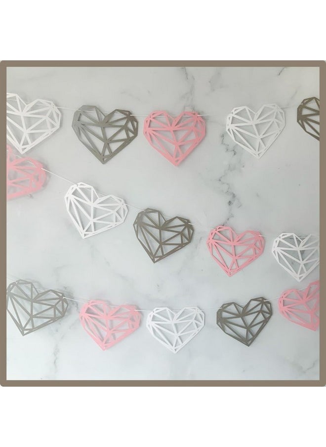 Pinfliers Pinfliers Anniversary Party Paper Heart Bunting, 15 pieces, Pink, white and silver, 75 inches in length  - Image 1