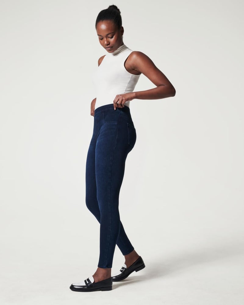 SPANX Jean-Ish Ankle Leggings - Everyday Leggings - Classic Jean Look - Hidden Core Shaping - Comfortable Denim Alternative - Black - Regular, 27.5 Inch Inseam - X-Small - Image 4