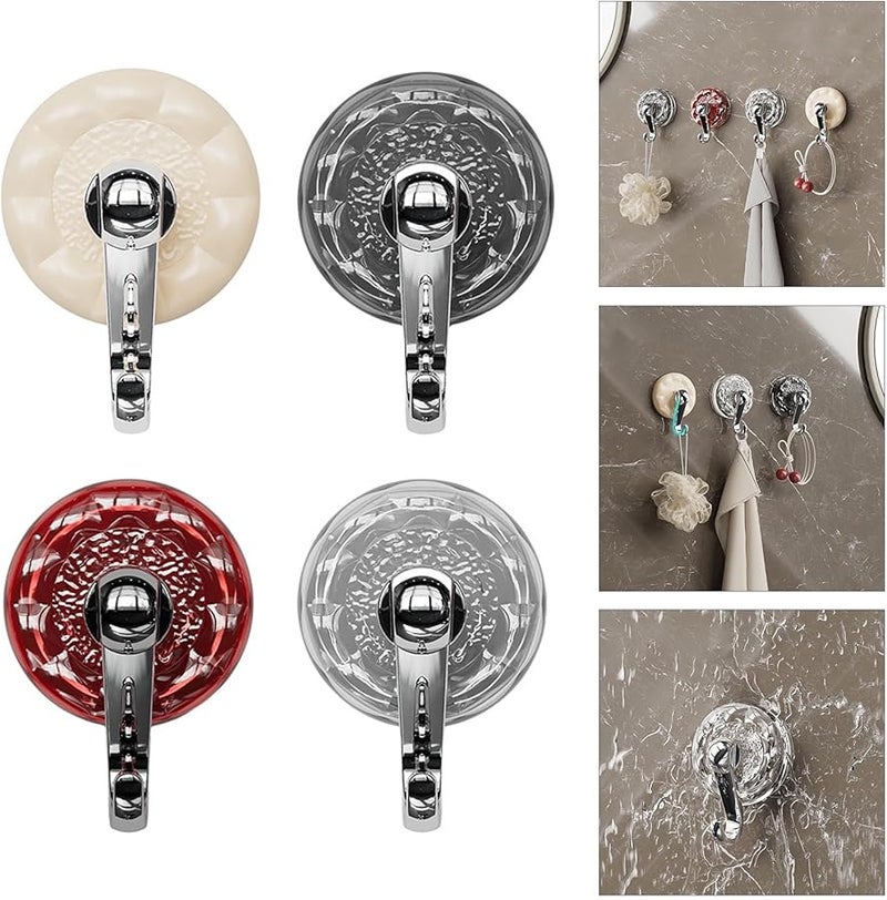 خطافات شفافة رمادية ذات أكواب شفاطة 4 قطع بتصميم تموجات كلاسيكي لتنظيم المطبخ والحمام - Image 3