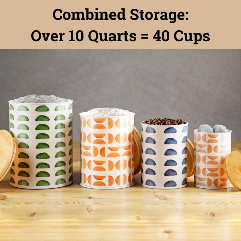 HB Design Co. Kitchen Canisters for Countertop Set of 4 - Patterned Iron Kitchen Canisters with Airtight Lids - Flour Sugar Canister Set - Flour and Sugar Containers Farmhouse - Coffee Jar for Counter - White Jar - Image 4
