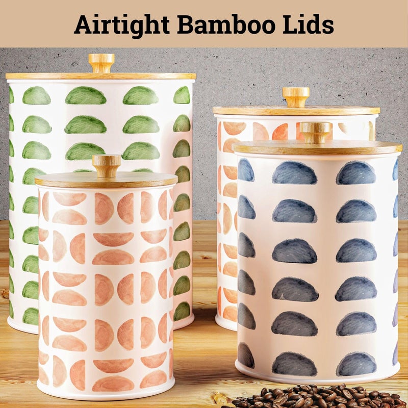 HB Design Co. Kitchen Canisters for Countertop Set of 4 - Patterned Iron Kitchen Canisters with Airtight Lids - Flour Sugar Canister Set - Flour and Sugar Containers Farmhouse - Coffee Jar for Counter - White Jar - Image 5