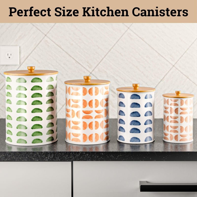 HB Design Co. Kitchen Canisters for Countertop Set of 4 - Patterned Iron Kitchen Canisters with Airtight Lids - Flour Sugar Canister Set - Flour and Sugar Containers Farmhouse - Coffee Jar for Counter - White Jar - Image 3