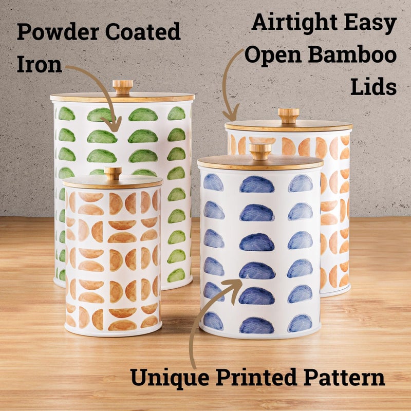 HB Design Co. Kitchen Canisters for Countertop Set of 4 - Patterned Iron Kitchen Canisters with Airtight Lids - Flour Sugar Canister Set - Flour and Sugar Containers Farmhouse - Coffee Jar for Counter - White Jar - Image 2