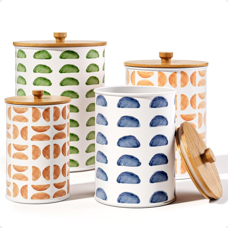 HB Design Co. Kitchen Canisters for Countertop Set of 4 - Patterned Iron Kitchen Canisters with Airtight Lids - Flour Sugar Canister Set - Flour and Sugar Containers Farmhouse - Coffee Jar for Counter - White Jar - Image 1